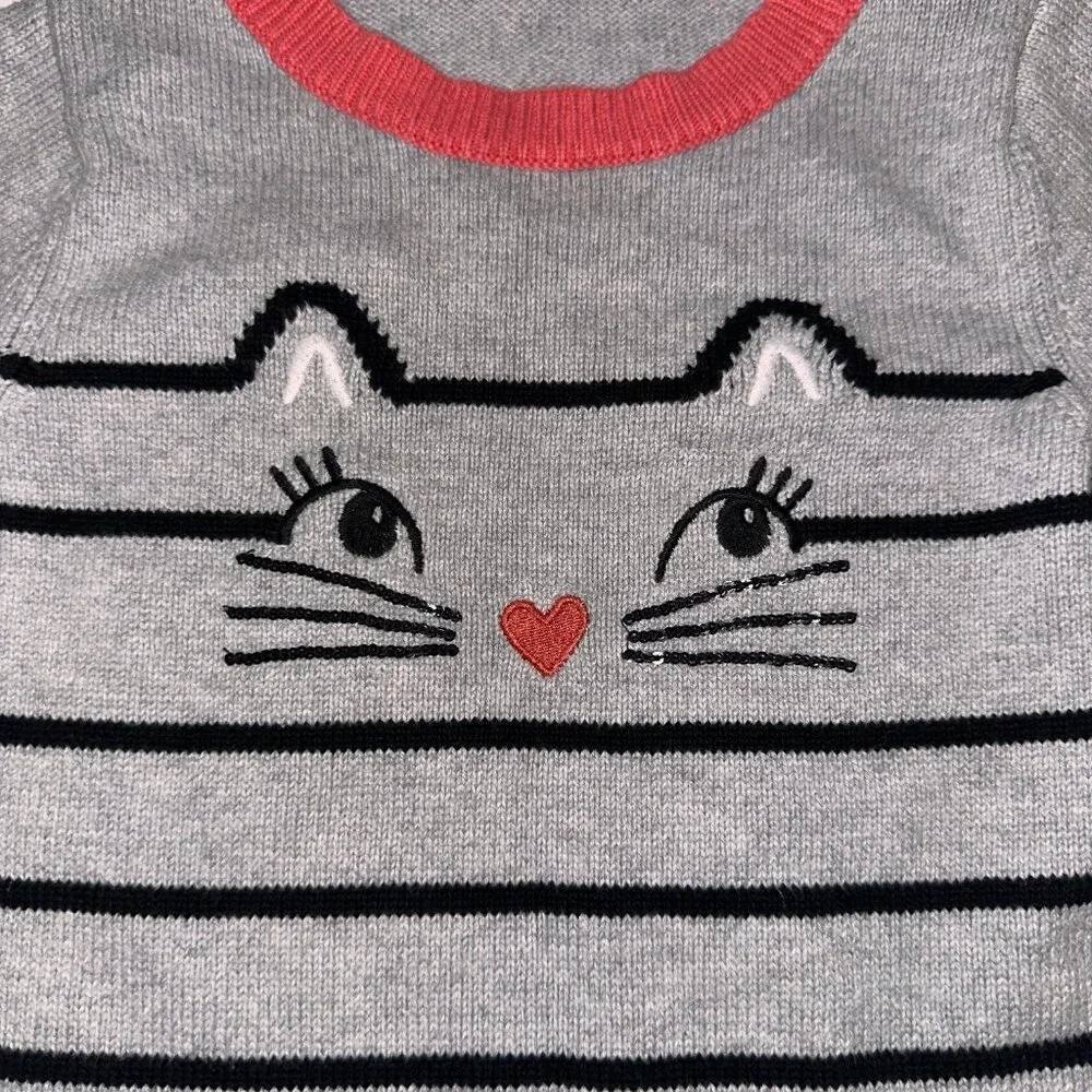 Gymboree Cat Sweater Dress SZ 7 gray and melon